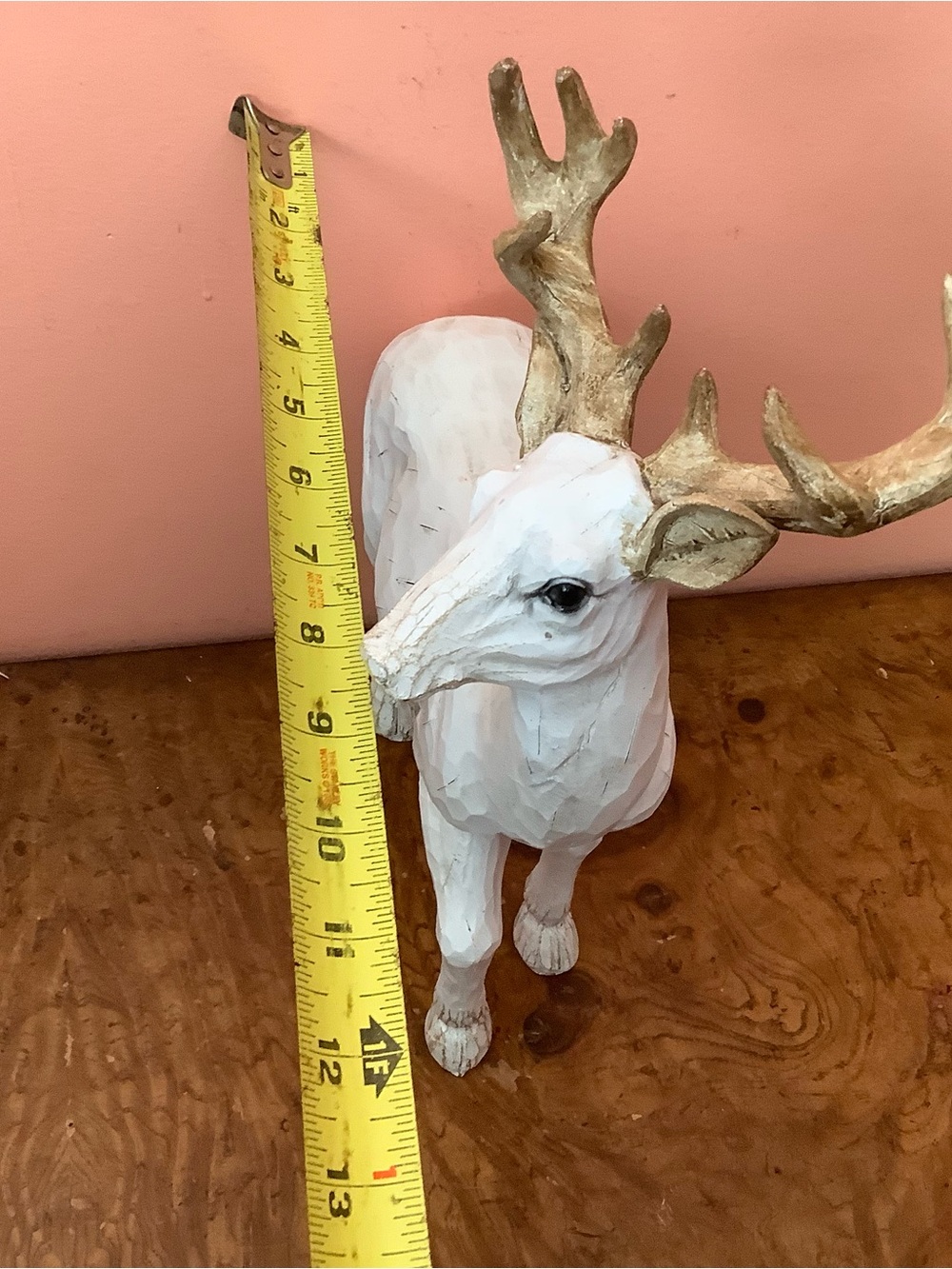 Vintage Faux Wood Carved White Deer Figurine Stag Reindeer Rustic Christmas 14” - Picture 10 of 13
